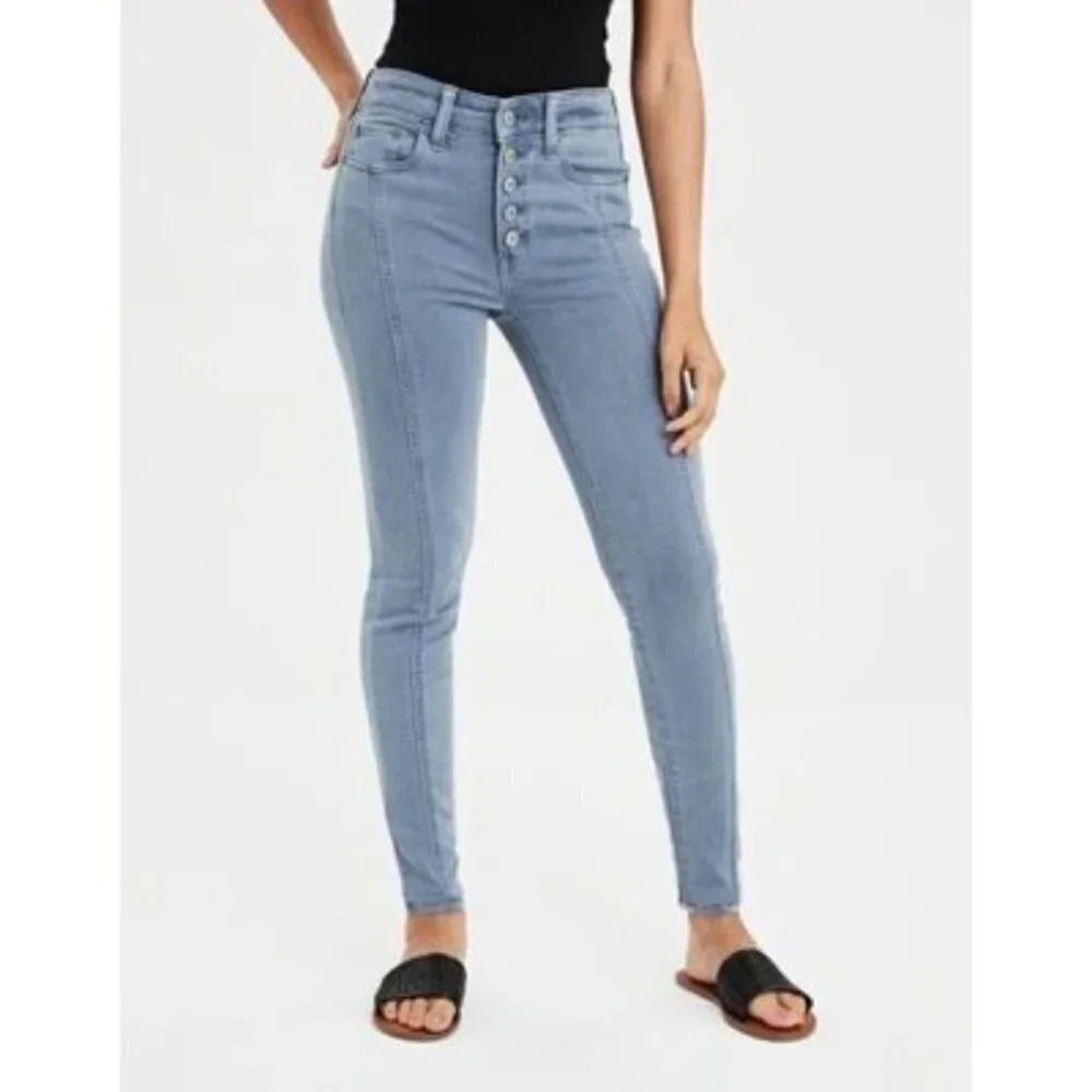 American Eagle  Button Fly Light Wash High Rise Jeggings